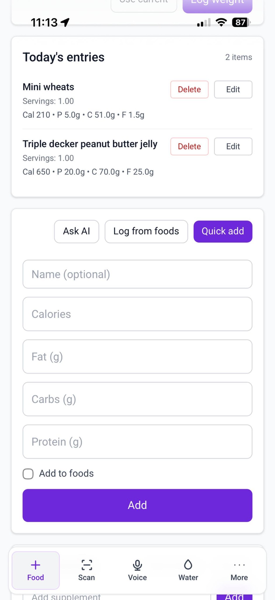 MacroIndex daily log overview